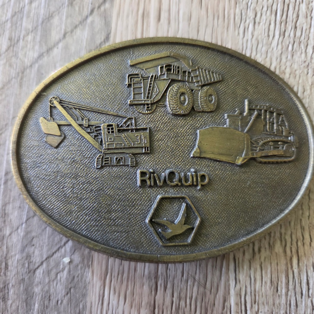 Vintage RivQuip Heavy Equipment Belt Buckle Sales Guides Inc Construction Brass